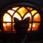 Hunden framför en tänd kamin.